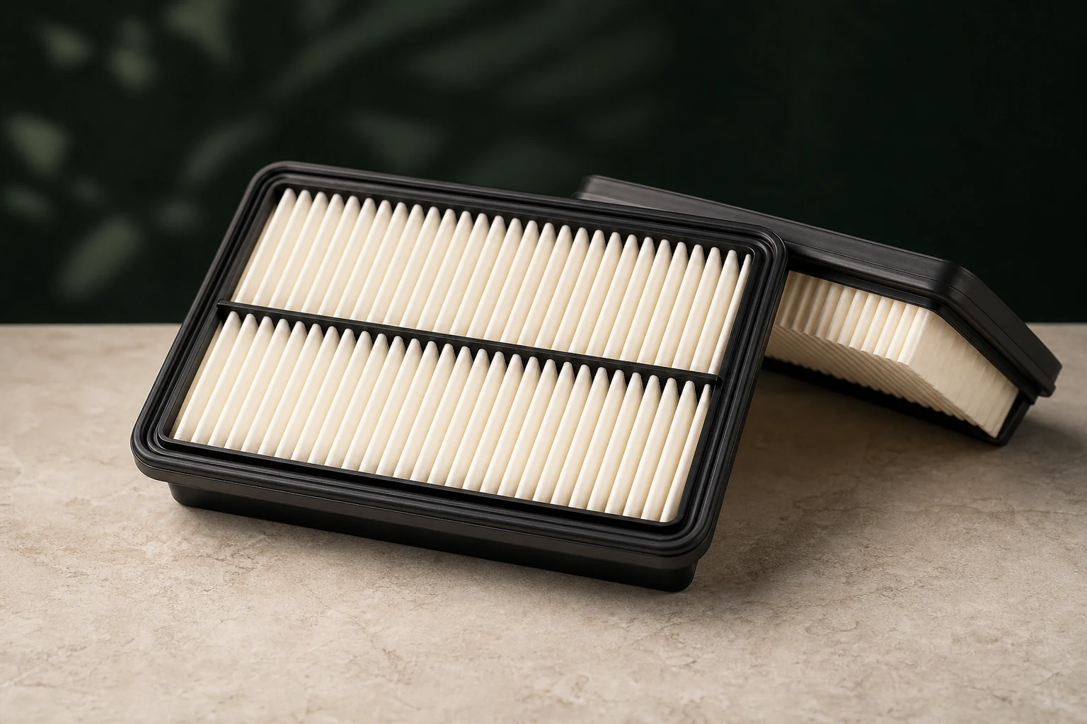 Two unbranded panel engine air filters with different frame and seal profiles