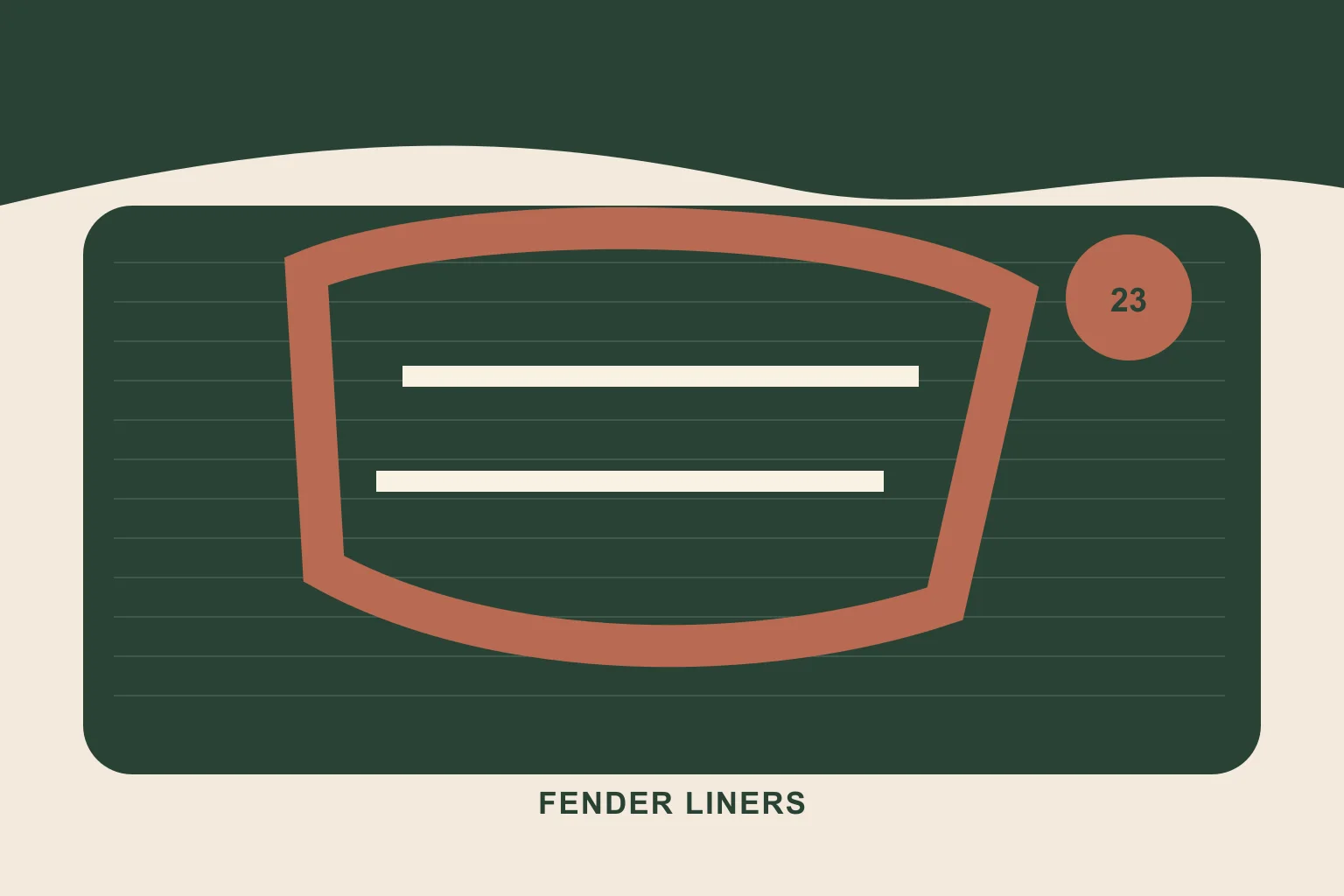 Molded wheelhouse splash liner with perimeter fastener map technical identification illustration for a Toyota RAV4 wholesale inquiry