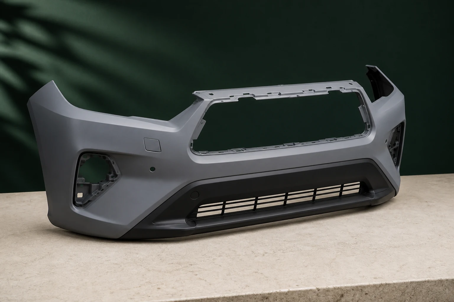 Unbranded front bumper cover showing grille and equipment-opening layout