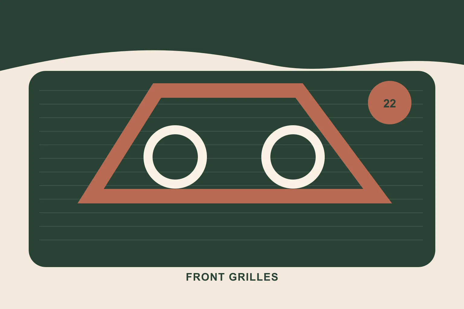 Front grille mesh panel with emblem mount, tabs and camera bracket technical identification illustration for a Toyota RAV4 wholesale inquiry