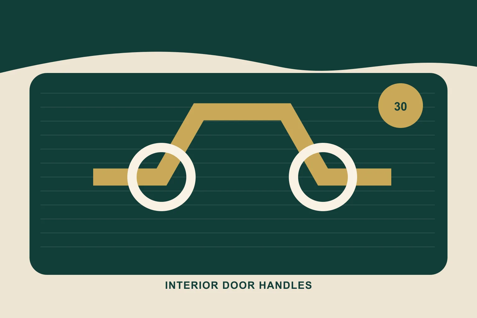 Interior release lever in molded bezel with cable attachment and lock tab technical identification illustration for a Toyota RAV4 wholesale inquiry