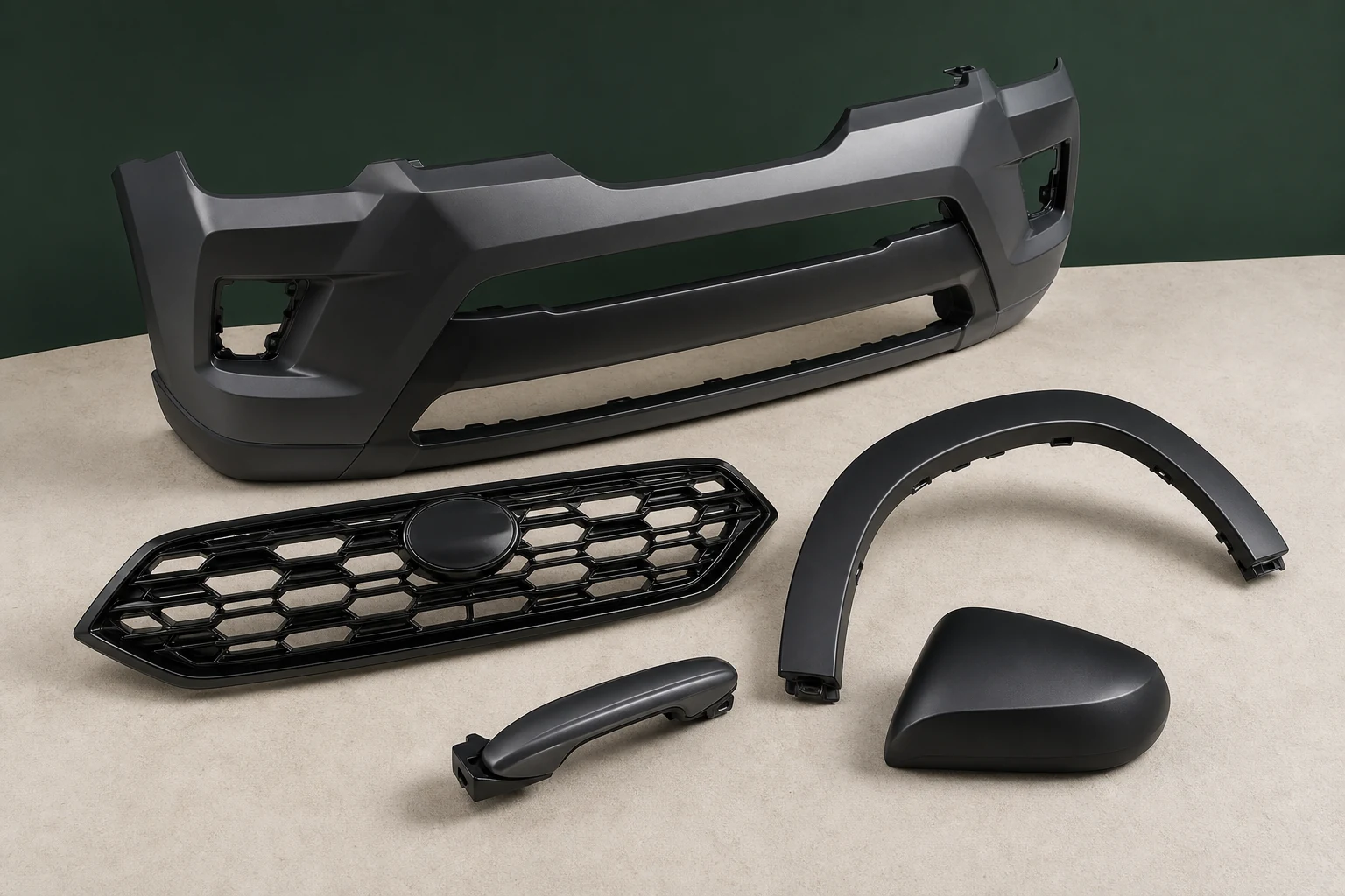 Unbranded bumper cover, grille, wheel-arch trim, mirror cover and exterior handle