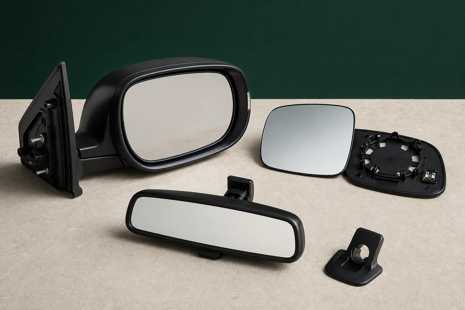 Unbranded door mirror assembly, mirror glass, interior mirror and mounting parts