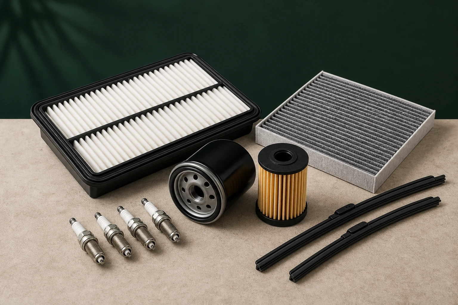 Unbranded RAV4 service parts including air, oil and cabin filters, spark plugs and wiper blades
